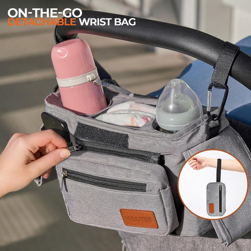 WUUTER Stroller Organizer with Cup Holder Detachable Wristlet Large Capacity Baby Stroller Bag for Mom, Fits Uppababy