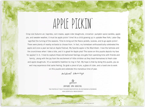 Galison 1000 Piece Puzzle - Michael Storrings Apple Pickin', 27" x 20" Beautifully Illustrated