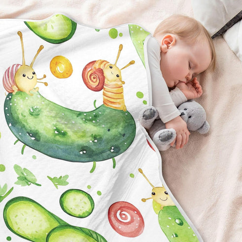 Qilmy Cozy 30 40 Inch Cute Snails and Cucumbers Baby Blanket for Boys Girls Kids with Soft Cotton, Cute Warm Nursery