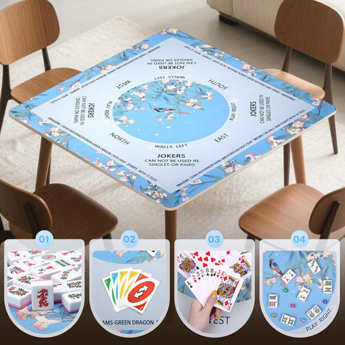 32.6"x32.6" DEVPNR Mahjong Mat for Table with Rules, Noise-Reducing Mahjong Table Cover, Non-Slip Table Cloth