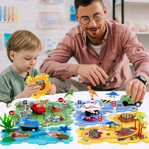 VESPRO 4 Set, 68PCS Set, 3+ Series Toddler Car Track Kids Car Track Play Educational Puzzle Toys for Kids Ages Boys