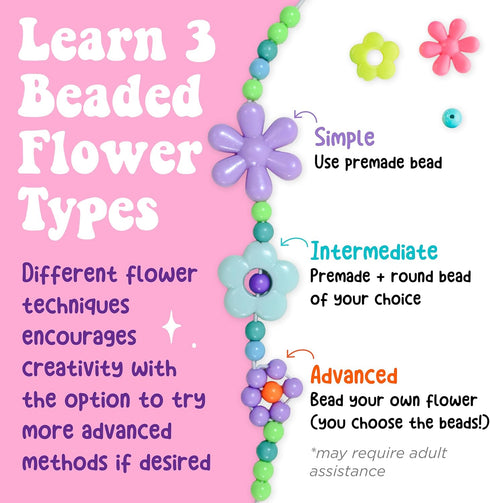 5 6+) Creativity for Kids Beaded Flower Bracelet Making Kit | DIY Jewelry Craft Kit for Girls | Create Colorful Beaded