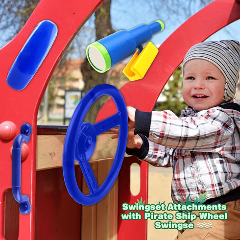 5 Pack Kids Playground Accessories Set - Swingset Steering Wheel, Plastic Telescope, Safety Handles for Outdoor Play