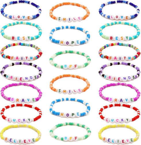 20 Pcs Colorful Friendship Bracelets for Teen Girls, Preppy Letter Beaded Stretch Jewelry Set