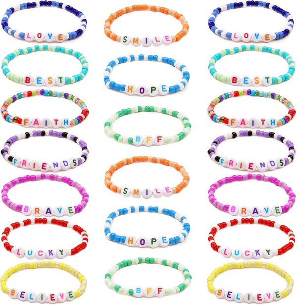 20 Pcs Colorful Friendship Bracelets for Teen Girls, Preppy Letter Beaded Stretch Jewelry Set
