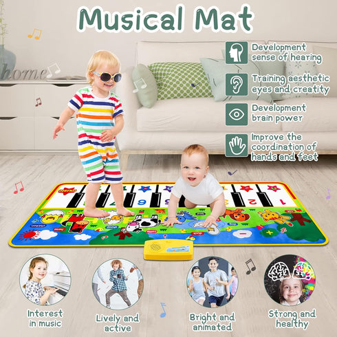 53'' 23'' 8 1 2 3 4 5 M SANMERSEN Piano Mat, x Musical Toys for Toddlers Floor Piano Touch Playmat with Animal Sounds