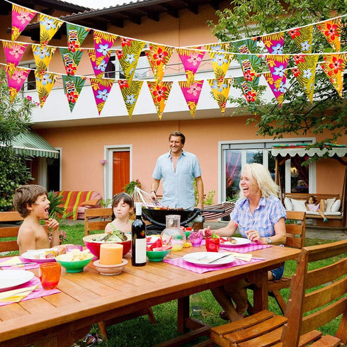 FEPITO 4 Pack Hawaiian Bunting Banner - Luau Party Tropical Decorations, Total Length 12 Meters