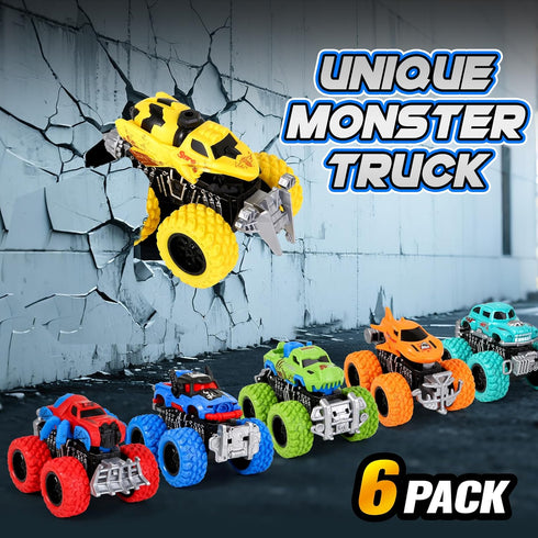 6 Pack 3-5 4-7 Gloween Monster Truck Toys for Kids, Friction Powered Push and Go Cars, Great Christmas Birthday Party