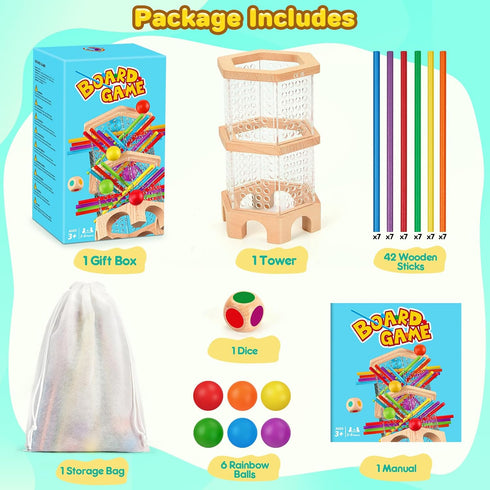 WhimsiPlay 42 3 4 5 6 Counting Montessori Wooden Board Game, Colorful Sticks Dice Games for Kids Years, Math Learning