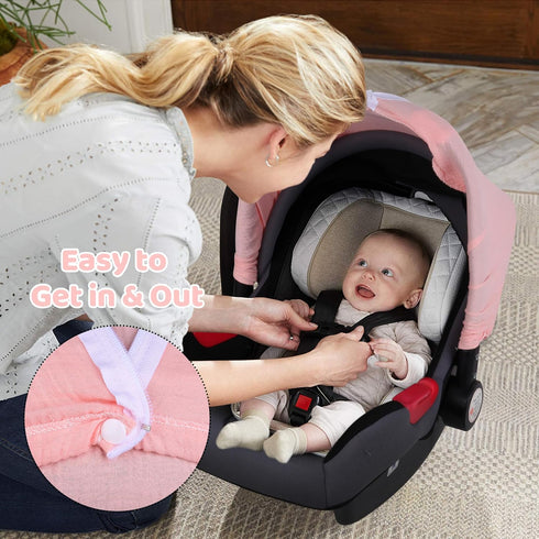Elstey Muslin Baby Car Seat Cover, Breathable Canopy with Zipper Opening, Universal Fit for Infant Stroller