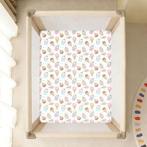 Jynexis White-3 52x28 Ice Cream Print Baby Crib Sheets, Cotton Fitted Crib Sheet, Soft Breathable, Fits Standard