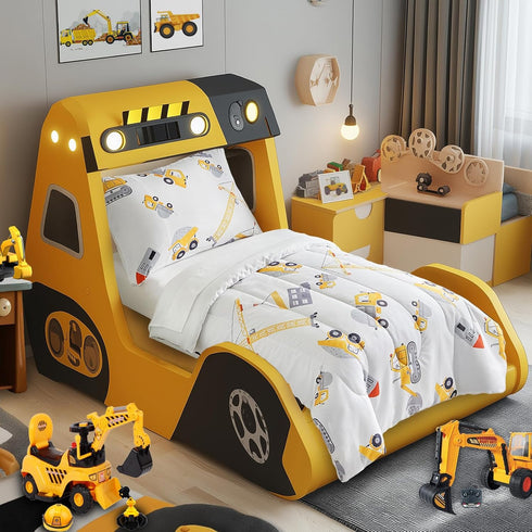4 Set Set Set Bulldozer Pieces Toddler Bedding for Boys Toddler Bed Cute Toddler Bed in a Bag with Sheet and Pillow