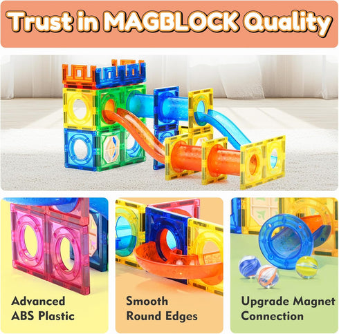 85Pcs 5 6 7+ MAGBLOCK Marble Run Magnetic Tiles Toy Building Blocks STEM Educational Child Brain Development Kit Magnet