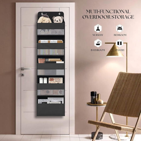 Heavy Duty Over Door Organizer, Large Wall Mount Hanging Storage for Closet and Nursery, Black