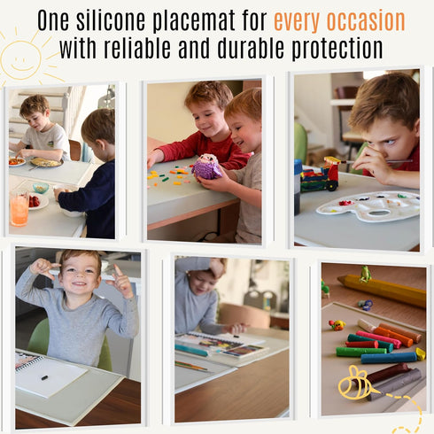 1.5mm 18"x12", Silicone Placemats for Toddlers & Kids with Angle-Protective Safety Edge Baby Placemats for Restaurants
