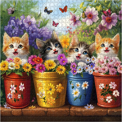 PICKFORU 1000 Cat Puzzles for Adults Pieces, Colorful Animals Jigsaw Puzzles Kitten Butterfly, Difficult Flower Plant