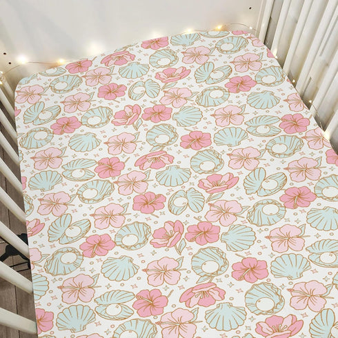 Boho Summer Mermaids Floral Baby Crib Sheets for Boy Girl 52"x28" Beach