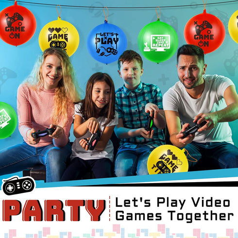 32 Pcs Video Game Punch Balloons - Pixelated Punch Balls for Birthday Party Favors, Blue, Red, Yellow, Green