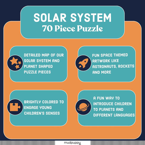 Mudpuppy Solar System 70 Piece Jigsaw Puzzle, Planet Shaped Pieces Featuring Fun Space Themed Objects