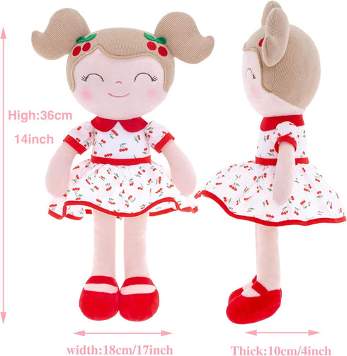 Gloveleya Baby Doll Girl Gifts, Plush Toys Soft Dolls, Cherry Girl Red 14 Inches with Gift Box