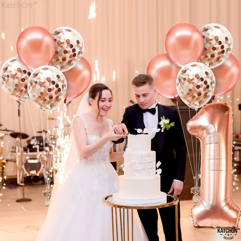 KatchOn Giant Rose Gold 1 Balloon Set - 40 Inch, First Birthday Decorations for Girl, Number One Balloon, Rose Gold