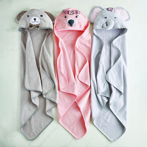 100% 31" Stephan Baby Hooded Towel - Cotton with Fun Animal Design for Infants and Toddlers, Square, Elephant Pink