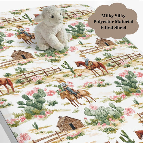 Wicbfdfv 28x52 Inch Vintage Western Cowgirl Cactus Boho Floral Fitted Baby Crib Sheet for Boys Girls Breathable Retro