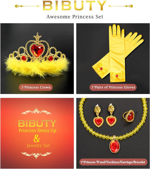 Princess Dress Up Accessories, 7pcs Dress Up Set for Toddler Girls (Yellow, 7PCS)