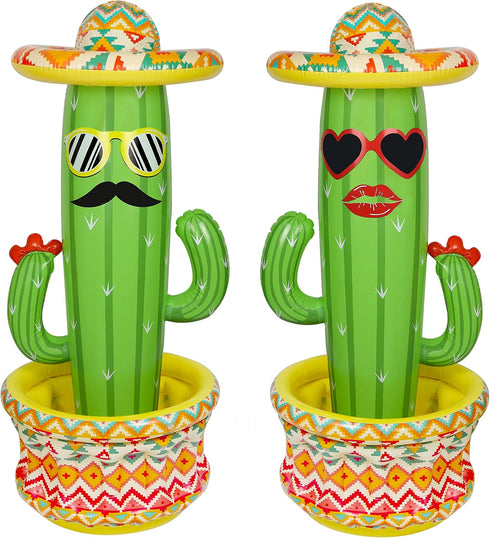 Triumpeek Inflatable Cactus Cooler, 55" Fiesta Cactus Ice Bucket Wearing Sombreros for