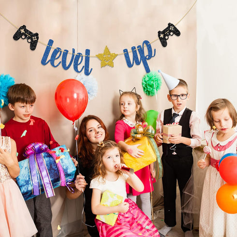 Level Up Banner - Video Game Theme Birthday Party Decoration for Kids Boys Girls, Happy 11th-16th Birthday Party