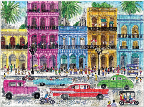 Galison Michael Storrings 1000 Piece Cuba Jigsaw Puzzle for Adults and Families, Illustrated Art Deco Scene