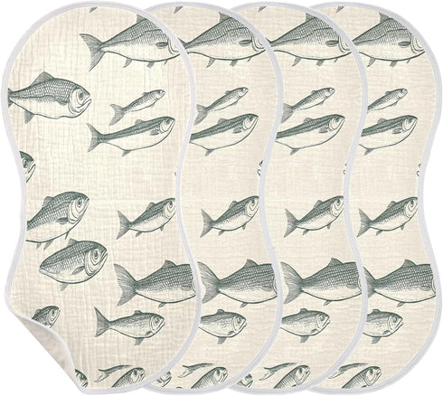 YEGAME Set 2 11 22 Inch Muslin Baby Burp Cloths of -Fish Super Absorbent Cotton Burping Rags Soft Baby Washcloths