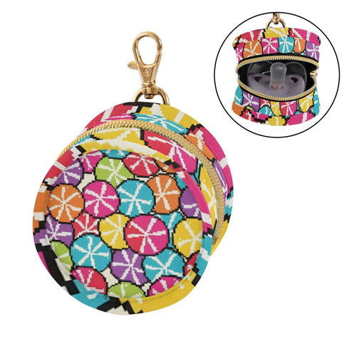 PYBUG Candy Round Pacifier Storage Case, Polyester & TPU Lined with Hook Buckle, Pacifier Container Box for Baby