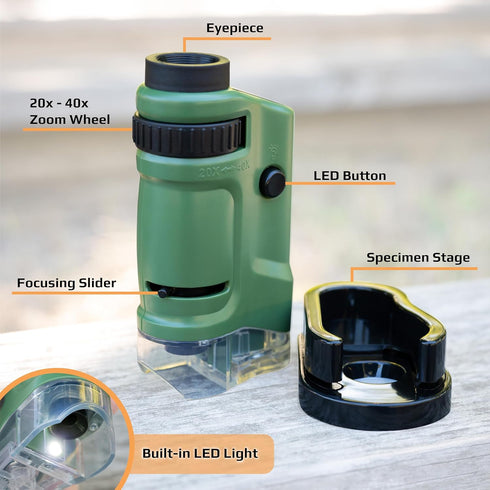 Carson Pocket Microscope, 20x-40x Zoom LED Lighted (MM-24)