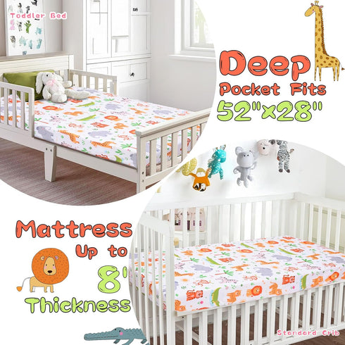1 Pack Cloele Animal Fitted Crib Sheet for Girls Jungle Baby Nursery Bed Sheet for Standard Crib and Toddler Mattresses