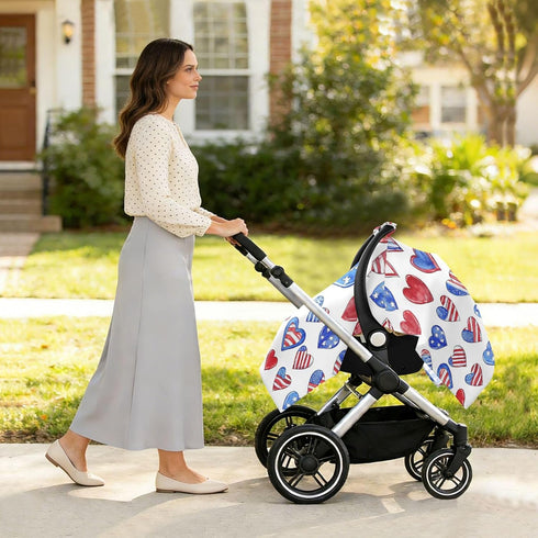 Mazeann American Flag Heart Pattern Car Seat Cover Baby Breathable Soft Infant Carseat Covers Canopies Babies Carrier