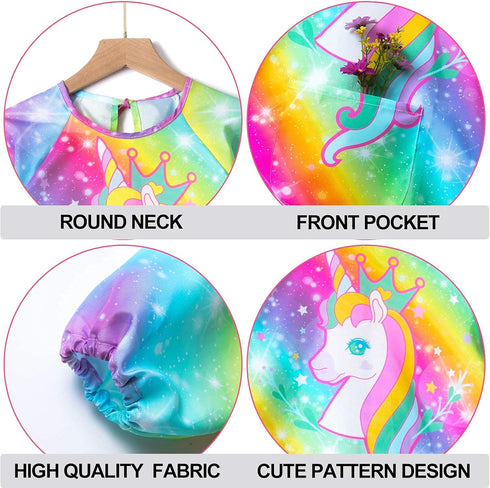 PASHOP Kids Art Smocks Unicorn Waterproof Painting Apron for Girls Boys, Long Sleeve Smock with Pocket