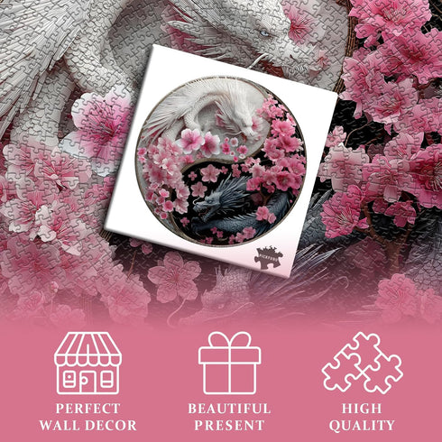 PICKFORU 1000 Dragon Puzzles for Adults Pieces, Fantasy Dinosaur Round Puzzle Flower Yinyang Animal, Floral Circle