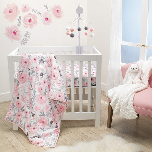 Bedtime Originals Blossom Mini Crib Sheet - Floral, Pink, Gray, White