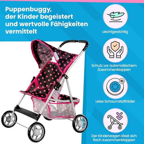 2+ 22.05-Inch KP0280G Baby Doll Stroller | Pram for Girls | Umbrella Stroller for Kids - Lightweight Play Carriage