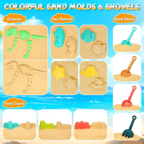 29PCS 2 2 3-10 HUITEM Beach Sand Toys for Kids, Sandbox Toys with Collapsible Bucket Sand, Dump Truck, Dinosaur Molds