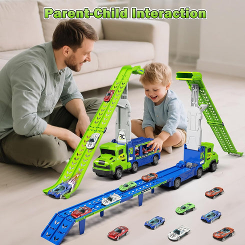 3, 4, 5, 6 3 1 2 6 BainGesk Truck Car Toys for Years Old Boys Girls, in Carrier Truck with Foldable Race Tracks