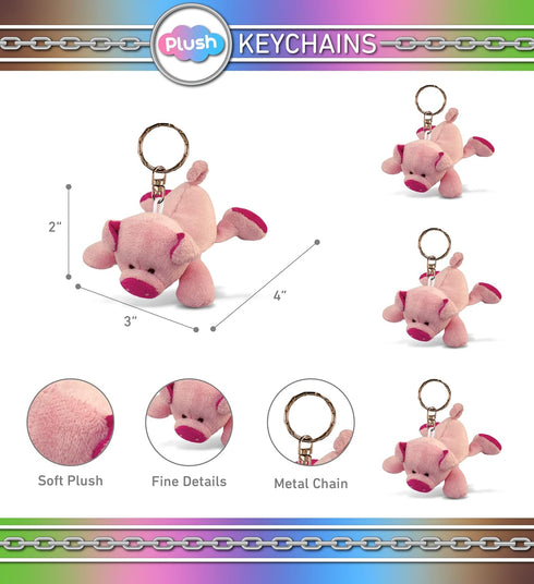 Puzzled Pig Plush Keychain, Soft Farm Life Animal, Pink Pig Charm Keyring, 4 Inches