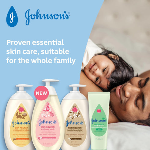 Johnson's Baby Skin Nourish Moisturizing Baby Lotion for Dry Skin with Vanilla & Oat Scents, Gentle & Lightweight Body Lotion for The Whole Family, Hypoallergenic, Dye-Free, 16.9 fl. oz