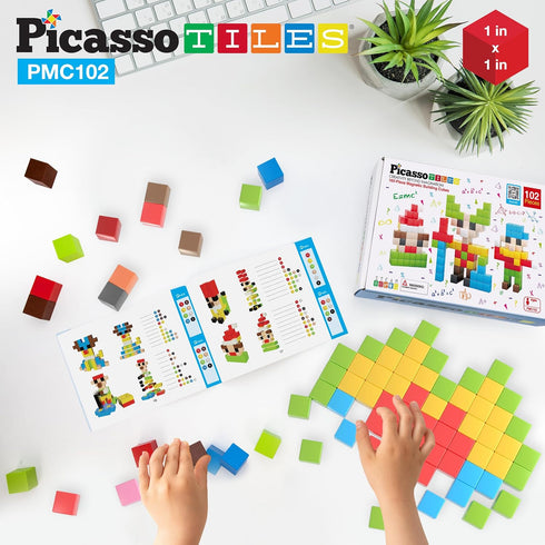 Picasso Cubes Kids 1” Magnetic Puzzle Cube, 102 Piece Mix & Match with FREE Idea Book, Sensory Toys