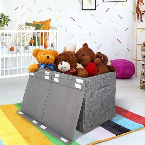 popoly Large Toy Box Chest with Lid, Collapsible Sturdy Toy Storage Organizer Boxes Bins Baskets for Kids, Boys, Girls, Nursery, Playroom, 25"x13" x16" (Linen Gray) by popoly