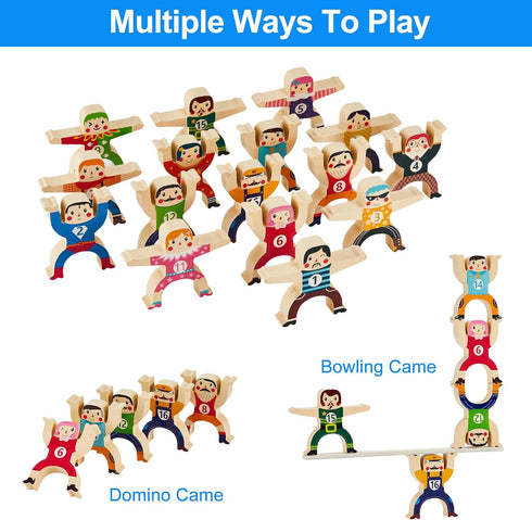 16Pcs Wooden Stacking Toys, Circus Hercules Acrobatic Troupe Toy, Balancing Building Blocks Game for 3-6 Years