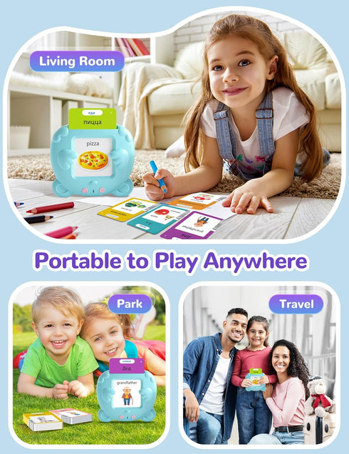 510 Russian and English Talking Flash Cards for Kids, Sight Words Bilingual Toys for Toddlers, Autism Pocket Speech