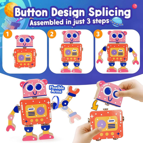 3-5,Montessori Robot Toys for Kids Wooden Learning Toy with Take Apart Features Robots,STEM Educational Play Fine Motor