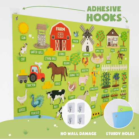 92 3-8 BONNYCO Felt Board for Toddlers with Animal Farm Figures. Montessori and Sensory Toys, Birthday Gifts for Kids